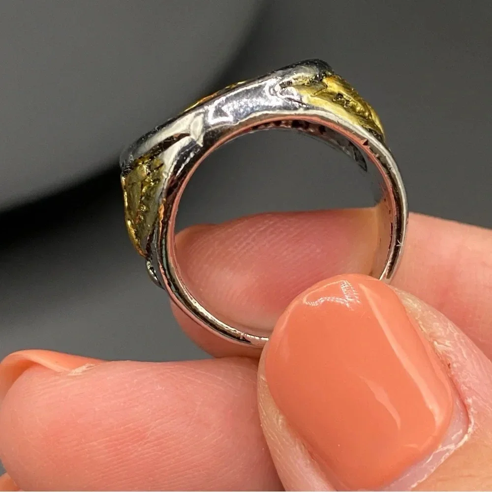 Gold Plated Stainless Steel 6 Point Star Ring with Eagle Design Size 8